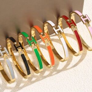 Enamel Letter H Bangle Bracelet